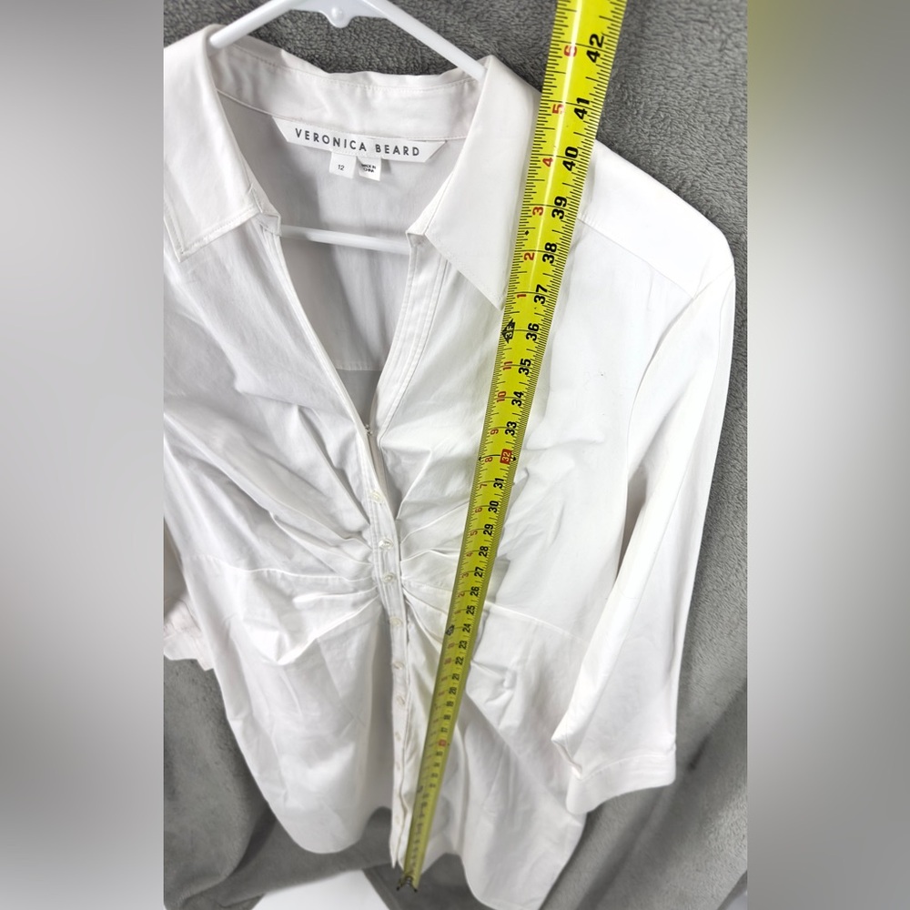 Veronica Beard Cita Shirt Dress Womens Size 12 White Minimalist Ruched Capsule - Picture 9 of 10